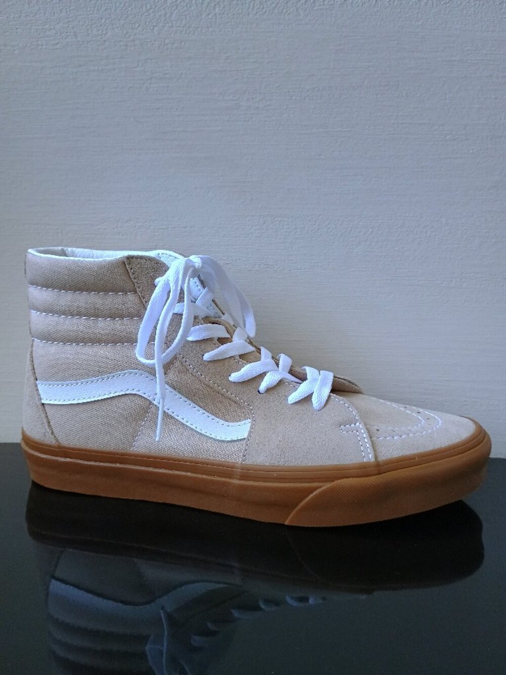 Vans Men's Sk8-Hi Suede/Canvas Sneaker in Natural & Warm Aesthetic Humus/Gum